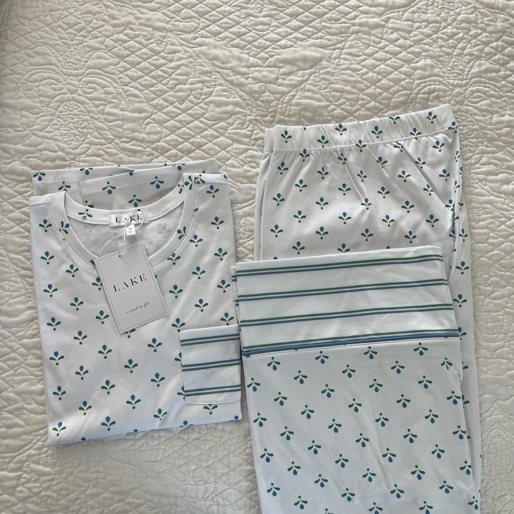 Lake Pajamas - White with Blue Pattern